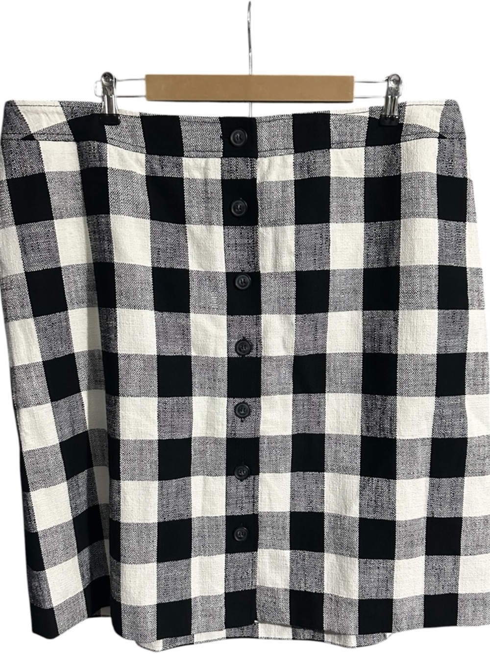Talbots Button Front Skirt NWT Buffalo Check Plaid Black White Size 20W
